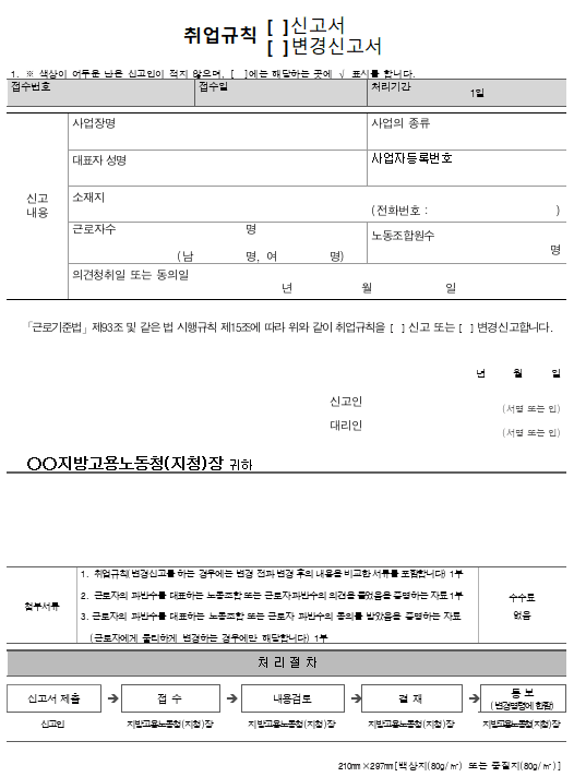 취업규칙 변경신고서 양식