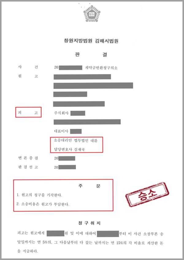 피고는 생활형 숙박시설 시공사의 부동산 분양업무를 진행하고 있었습니다. 수분양자인 원고는 분양계약서에 명시된 입주예정일보다 입주절차가 지연되자 피고에게 계약금반환청구 소송을 제기하였는데요. 청구 이유는 중도금 무이자 대출기관과 잔금대출기관이 변경되었기에 분양(매매)계약을 해제하며 이에 따라 계약금을 반환하라는 것이었습니다.이에 피고는 법무법인 대륜을 찾아 사건을 의뢰한 사안입니다.
